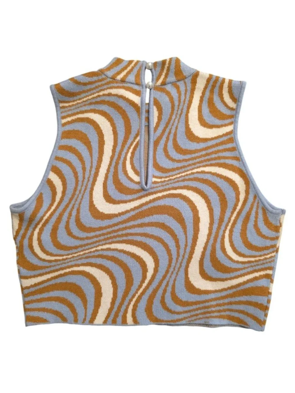 Rhode JUDE Retro Swirl Knit Sleeveless High Neck Crop Top Blouse Sz S - Picture 2 of 9